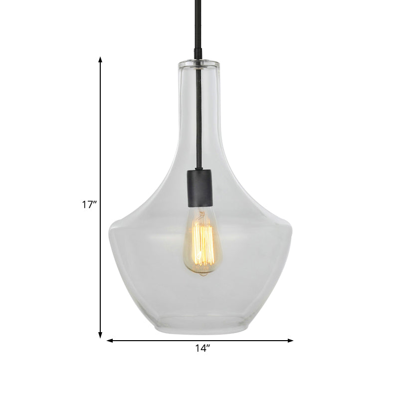 Modernist Clear Glass Pendant Lamp - Urn Shape | 10.5"/12"/14" Wide | 1 Light | Black Hanging Light for Living Room