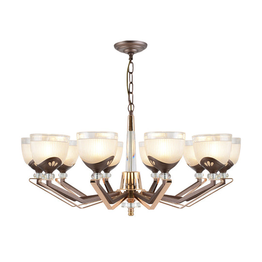 Coffee Bowl Pendant Chandelier - Rural Style Cream Glass Suspension Lighting (3/6/8/10 Heads) Ideal