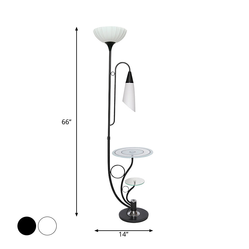 Beveled Crystal Tree Floor Lamp - Floral 2-Head Design Black/White Rural Style