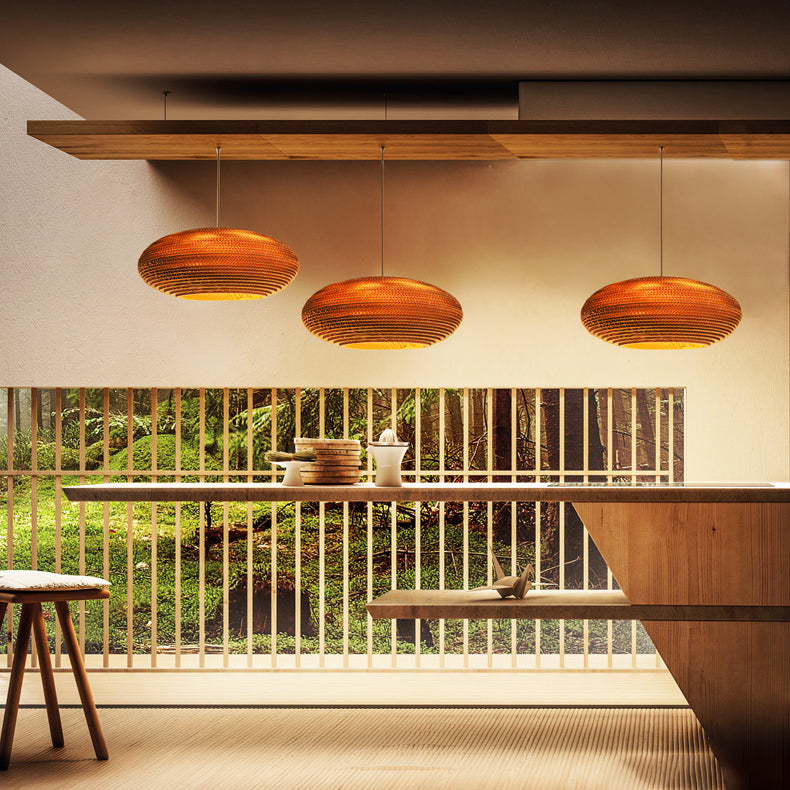 Asian Style Hanging Lamp - Paper Dome Shade Ceiling Drop Light (1 Bulb) in Brown for Restaurants - 10"/14"/16"/22" Diameter