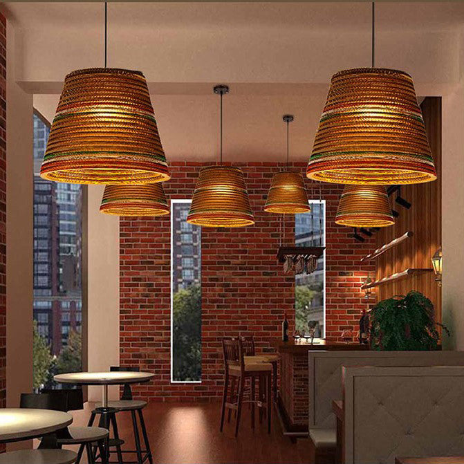 Asian Style Hanging Lamp - Paper Dome Shade Ceiling Drop Light (1 Bulb) in Brown for Restaurants - 10"/14"/16"/22" Diameter