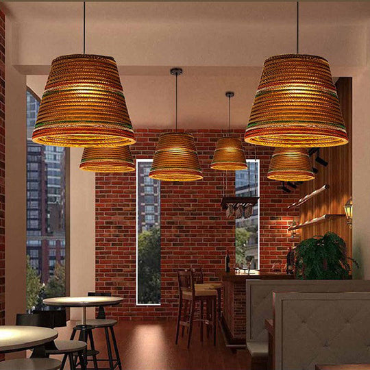 Asian Style Dome Shade Hanging Lamp In Brown For Restaurants - 1 Bulb Ceiling Light 4 Sizes / 12 C