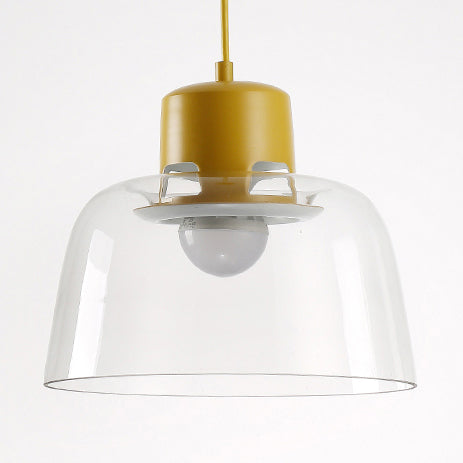 Post Modern Clear Glass Pendant Lamp With Grey Blue And Green Bowl Design Yellow