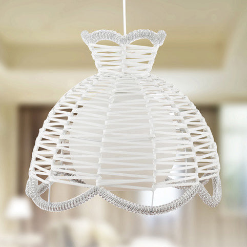 Modern Rattan Scalloped Pendant Lamp - White