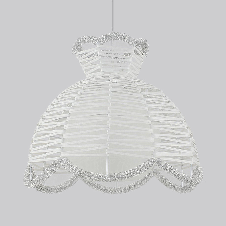 Modern Rattan Scalloped Pendant Lamp - White