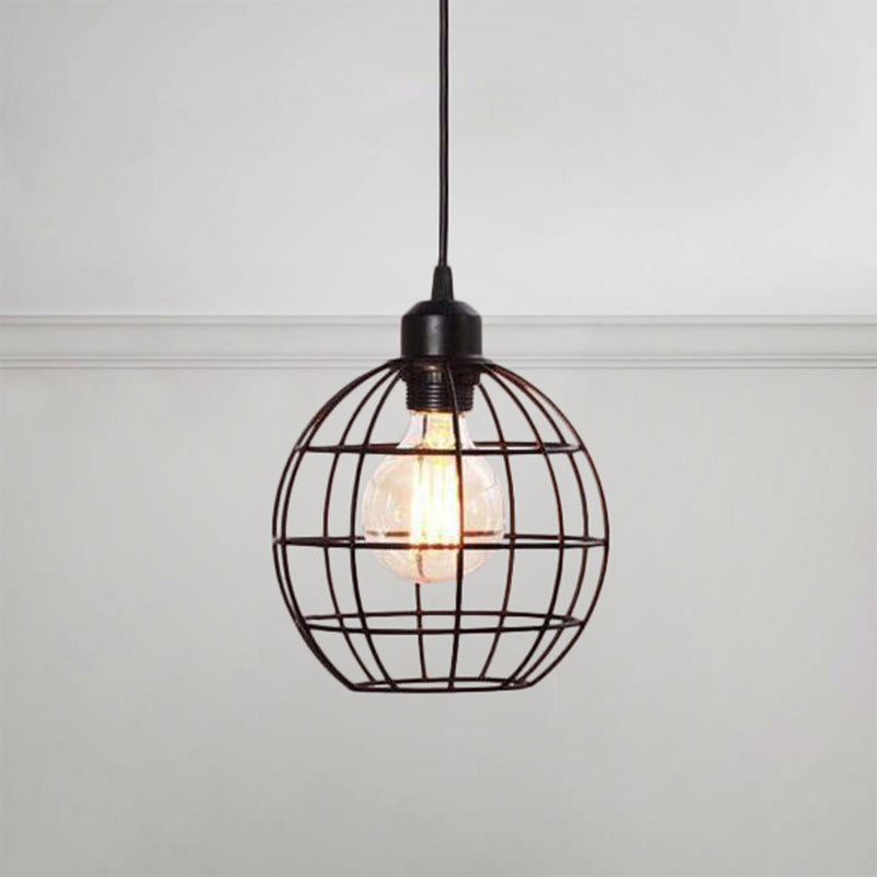 Retro Style Globe Ceiling Lamp - Metal Hanging Light Fixture In Black/Copper