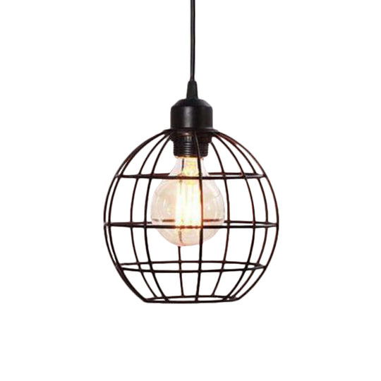 Retro Style Globe 1-Head Metal Ceiling Lamp with Wire Frame | Black/Copper