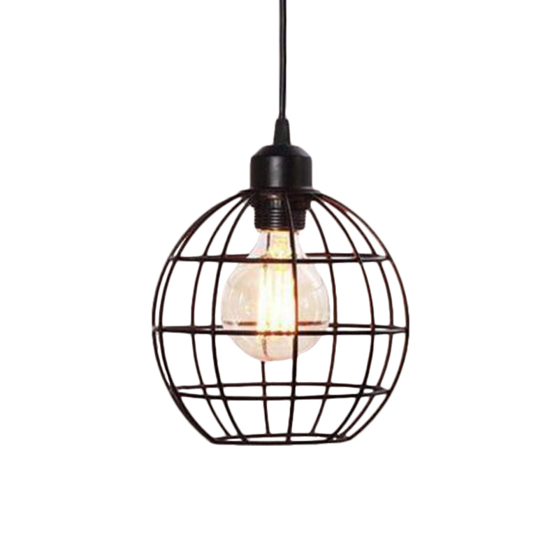 Retro Style Globe Ceiling Lamp - Metal Hanging Light Fixture In Black/Copper