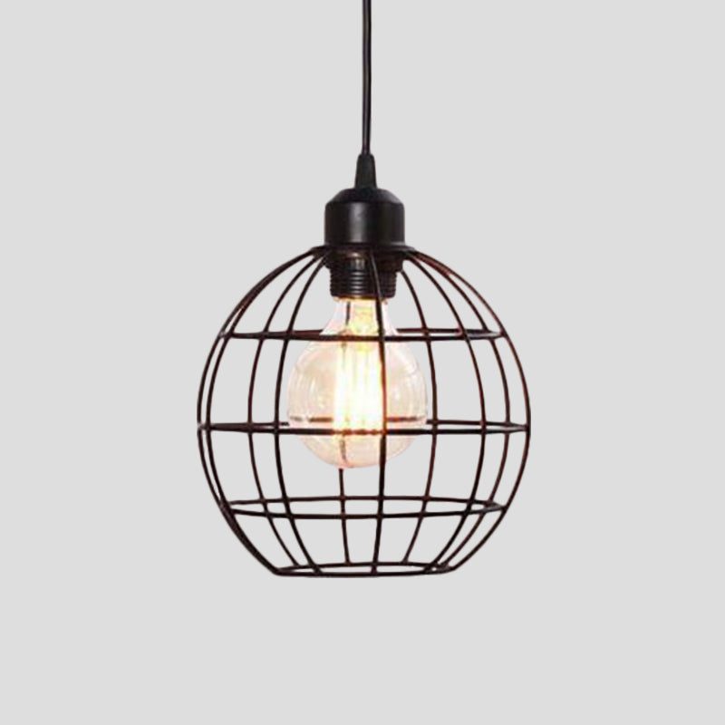 Retro Style Globe 1-Head Metal Ceiling Lamp with Wire Frame | Black/Copper