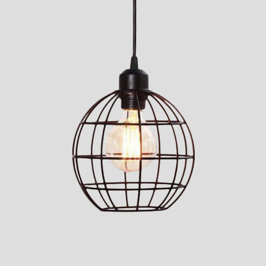 Retro Style Globe 1-Head Metal Ceiling Lamp with Wire Frame | Black/Copper