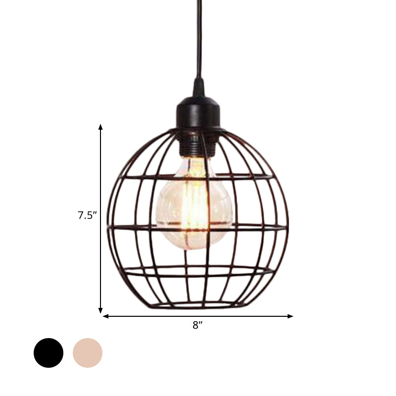 Retro Style Globe 1-Head Metal Ceiling Lamp with Wire Frame | Black/Copper
