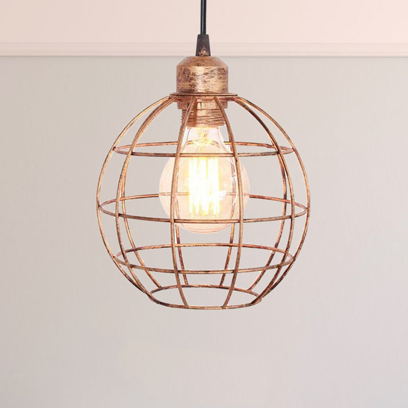 Retro Style Globe 1-Head Metal Ceiling Lamp with Wire Frame | Black/Copper