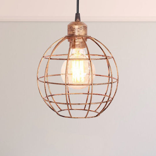 Retro Style Globe Ceiling Lamp - Metal Hanging Light Fixture In Black/Copper