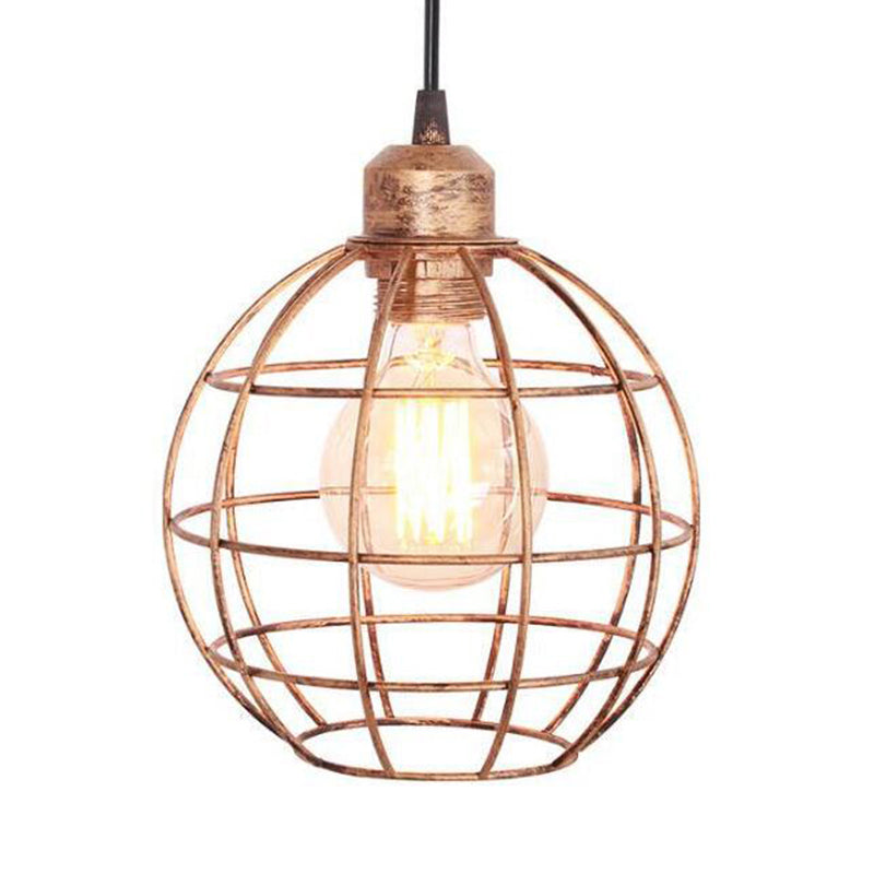 Retro Style Globe 1-Head Metal Ceiling Lamp with Wire Frame | Black/Copper