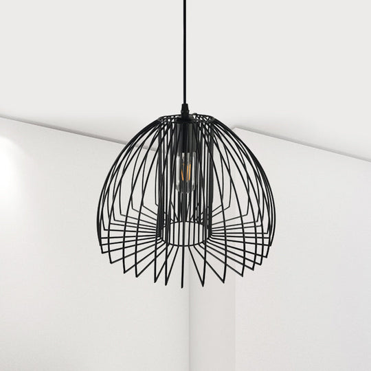 Metallic Wire Frame Pendant Light With Dome Shade For Industrial Living Room - Black/Copper Black