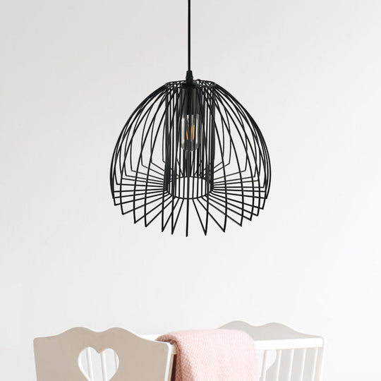 Industrial Wire Frame Pendant Light with Metallic Dome Shade for Living Room - Black/Copper