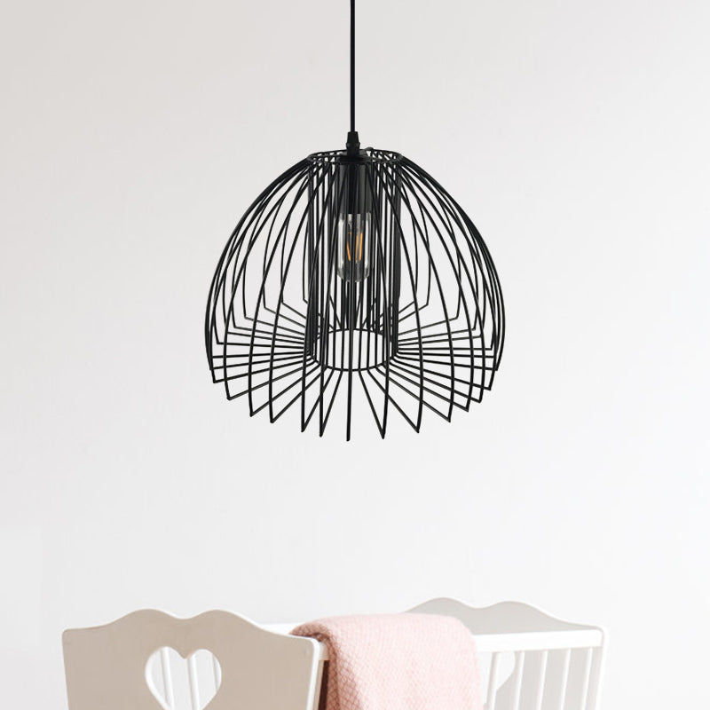 Metallic Wire Frame Pendant Light With Dome Shade For Industrial Living Room - Black/Copper