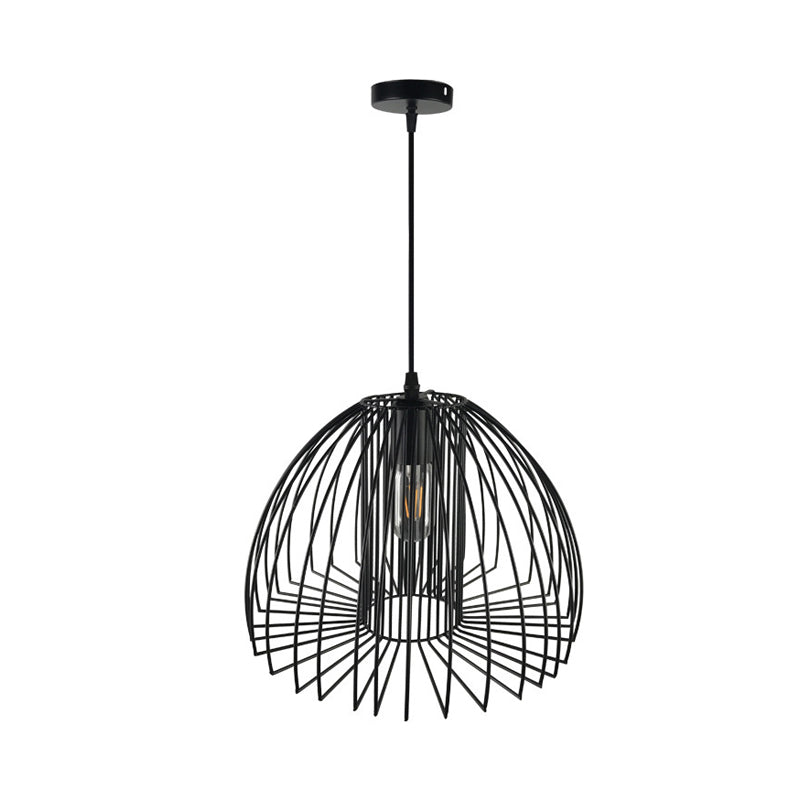 Industrial Wire Frame Pendant Light with Metallic Dome Shade for Living Room - Black/Copper