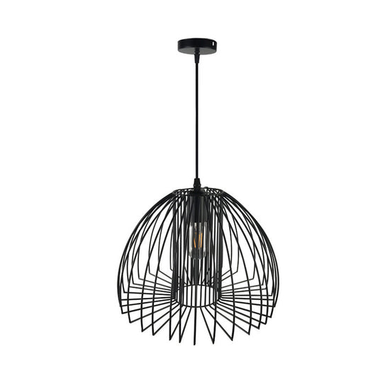 Metallic Wire Frame Pendant Light With Dome Shade For Industrial Living Room - Black/Copper