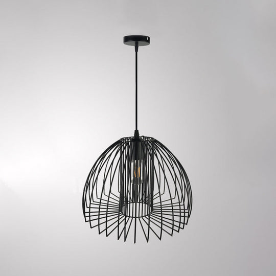 Industrial Wire Frame Pendant Light with Metallic Dome Shade for Living Room - Black/Copper