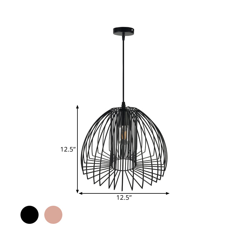 Industrial Wire Frame Pendant Light with Metallic Dome Shade for Living Room - Black/Copper