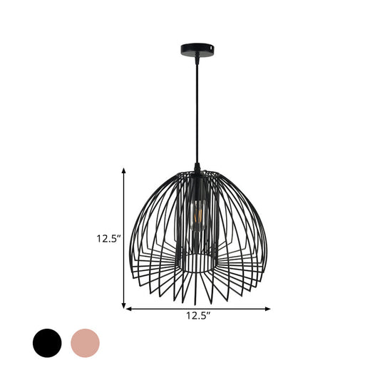 Industrial Wire Frame Pendant Light with Metallic Dome Shade for Living Room - Black/Copper