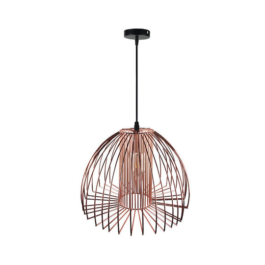 Industrial Wire Frame Pendant Light with Metallic Dome Shade for Living Room - Black/Copper