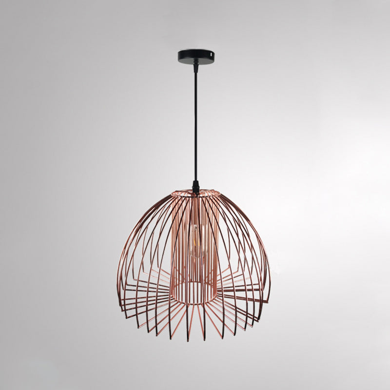 Metallic Wire Frame Pendant Light With Dome Shade For Industrial Living Room - Black/Copper