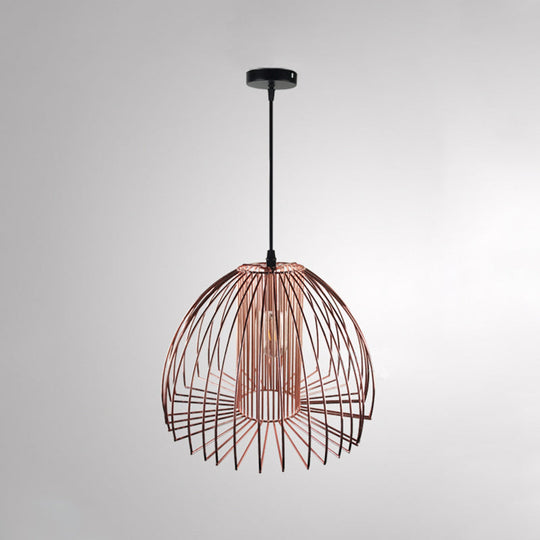 Metallic Wire Frame Pendant Light With Dome Shade For Industrial Living Room - Black/Copper