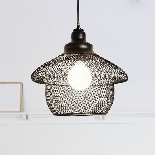 Industrial Style Wire Mesh Metal Pendant Light - Matte Black/Copper