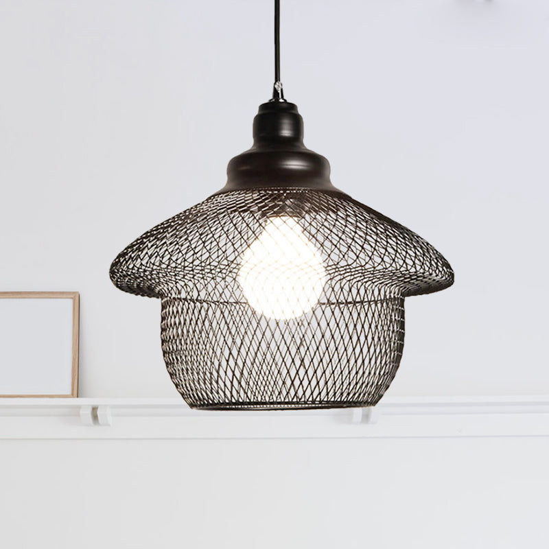 Industrial Style Wire Mesh Metal Pendant Light With Matte Black/Copper Finish - 1 Head Dining Room