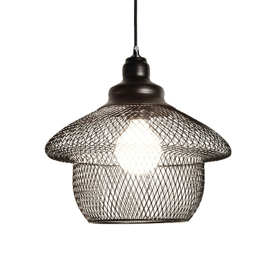 Industrial Style Wire Mesh Metal Pendant Light With Matte Black/Copper Finish - 1 Head Dining Room