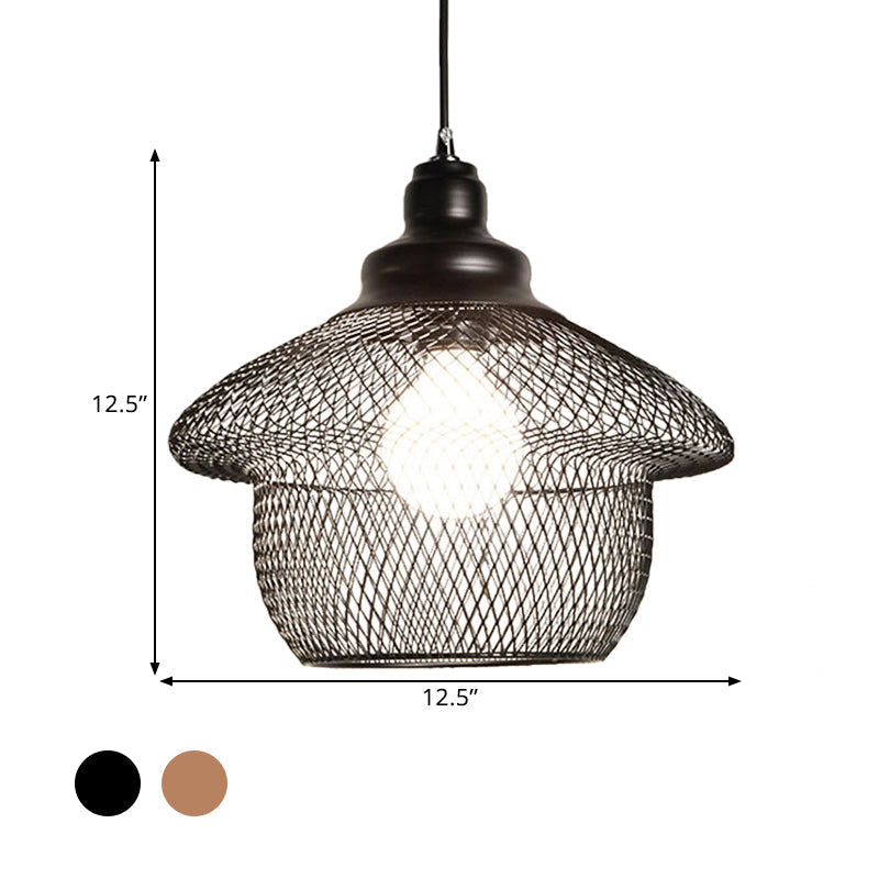 Industrial Style Wire Mesh Metal Pendant Light - Matte Black/Copper