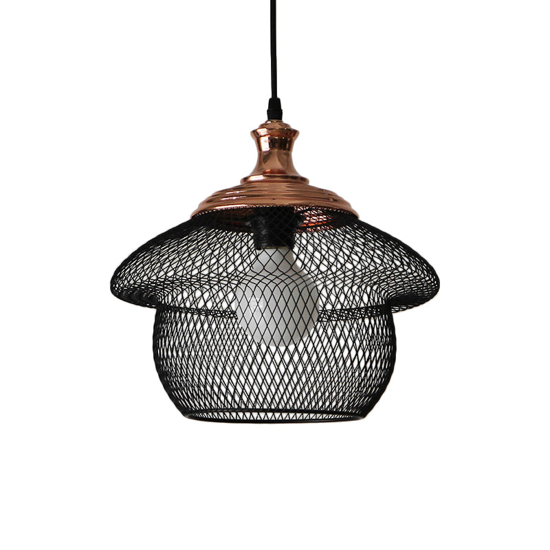 Industrial Style Wire Mesh Metal Pendant Light - Matte Black/Copper