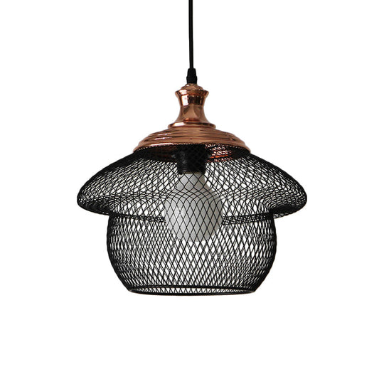 Industrial Style Wire Mesh Metal Pendant Light - Matte Black/Copper