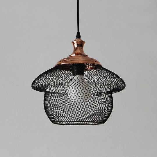 Industrial Style Wire Mesh Metal Pendant Light - Matte Black/Copper