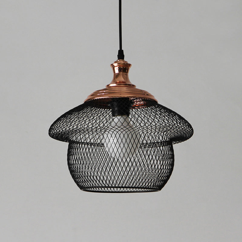 Industrial Style Wire Mesh Metal Pendant Light With Matte Black/Copper Finish - 1 Head Dining Room