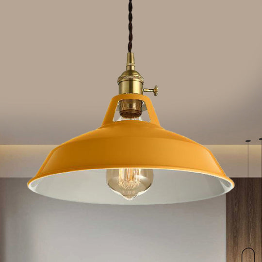 Barn Shade Pendant Light - Loft Style Metal Hanging Lamp In Blue/Green Ideal For Dining Room Yellow