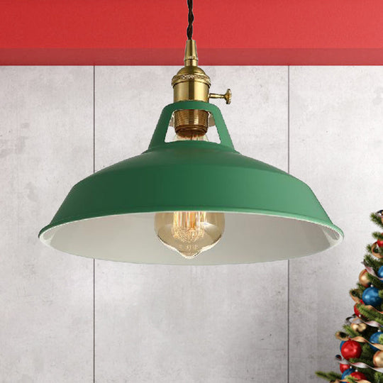 Barn Shade Pendant Light - Loft Style Metal Hanging Lamp In Blue/Green Ideal For Dining Room