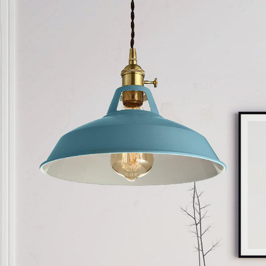 Barn Shade Pendant Light - Loft Style Metal Hanging Lamp In Blue/Green Ideal For Dining Room Blue