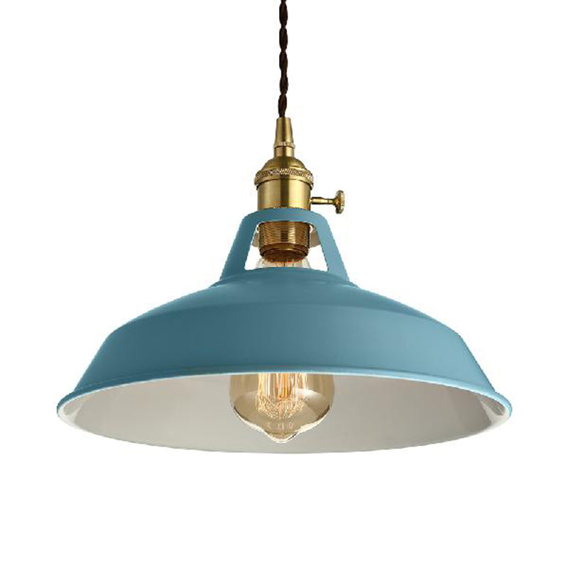 Barn Shade Pendant Light - Loft Style Metal Hanging Lamp In Blue/Green Ideal For Dining Room