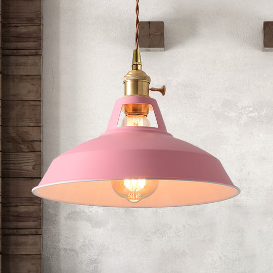 Barn Shade Pendant Light - Loft Style Metal Hanging Lamp In Blue/Green Ideal For Dining Room Pink