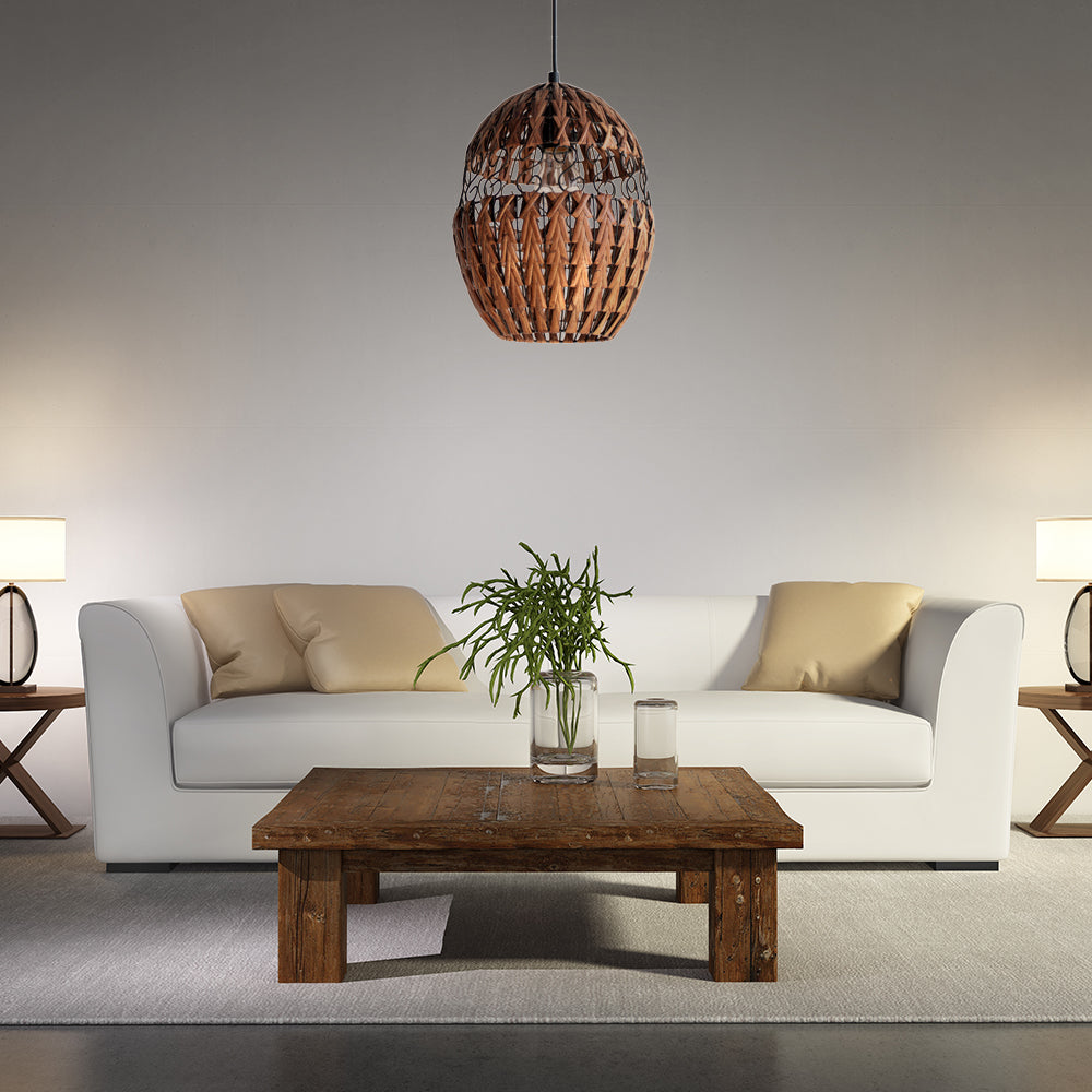 Rustic Rattan Hanging Ceiling Light - Single Bulb Pendant Lamp In Brown For Living Room