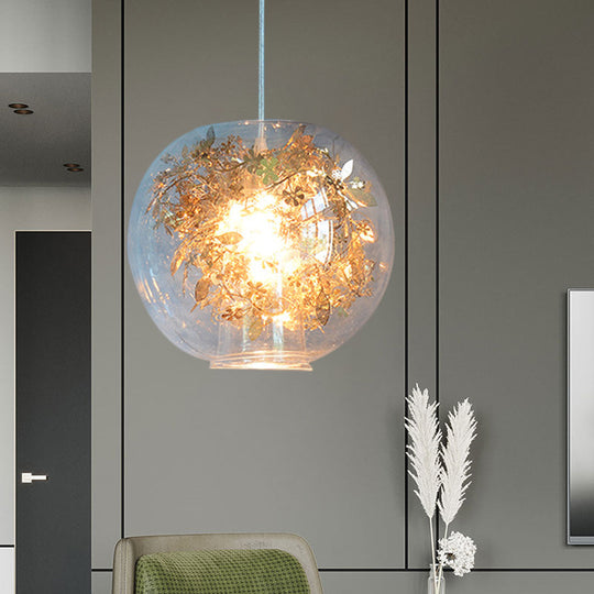 Modern Clear Glass Shattered Leaves Pendant Light with 1 Light, Silver/Gold Finish