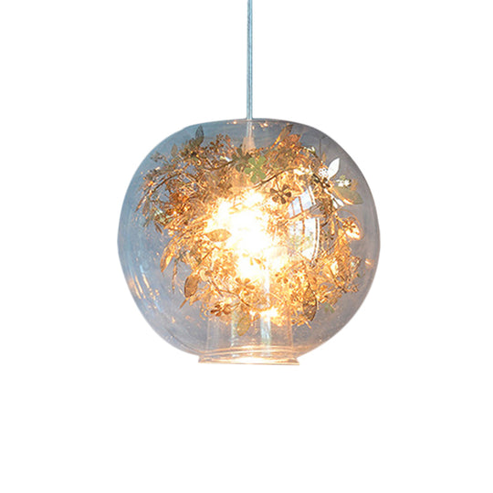 Modern Clear Glass Shattered Leaves Pendant Light with 1 Light, Silver/Gold Finish