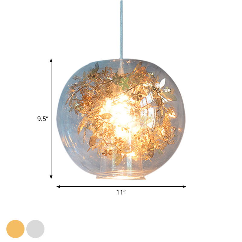 Modern Clear Glass Shattered Leaves Pendant Light with 1 Light, Silver/Gold Finish