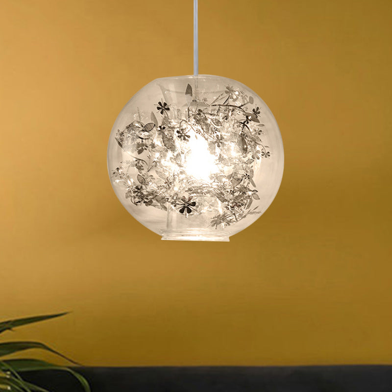 Modern Clear Glass Shattered Leaves Pendant Light with 1 Light, Silver/Gold Finish