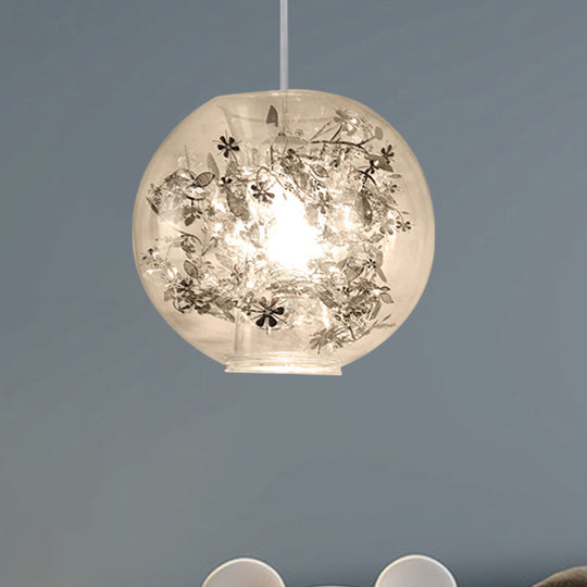 Modern Clear Glass Shattered Leaves Pendant Light with 1 Light, Silver/Gold Finish