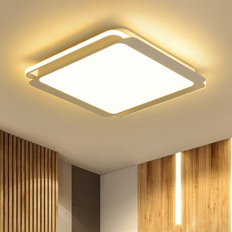 Modern Metal Square Ceiling Flush Mount Light - LED 18"/23.5" W - White Bedroom Lamp in Warm/White