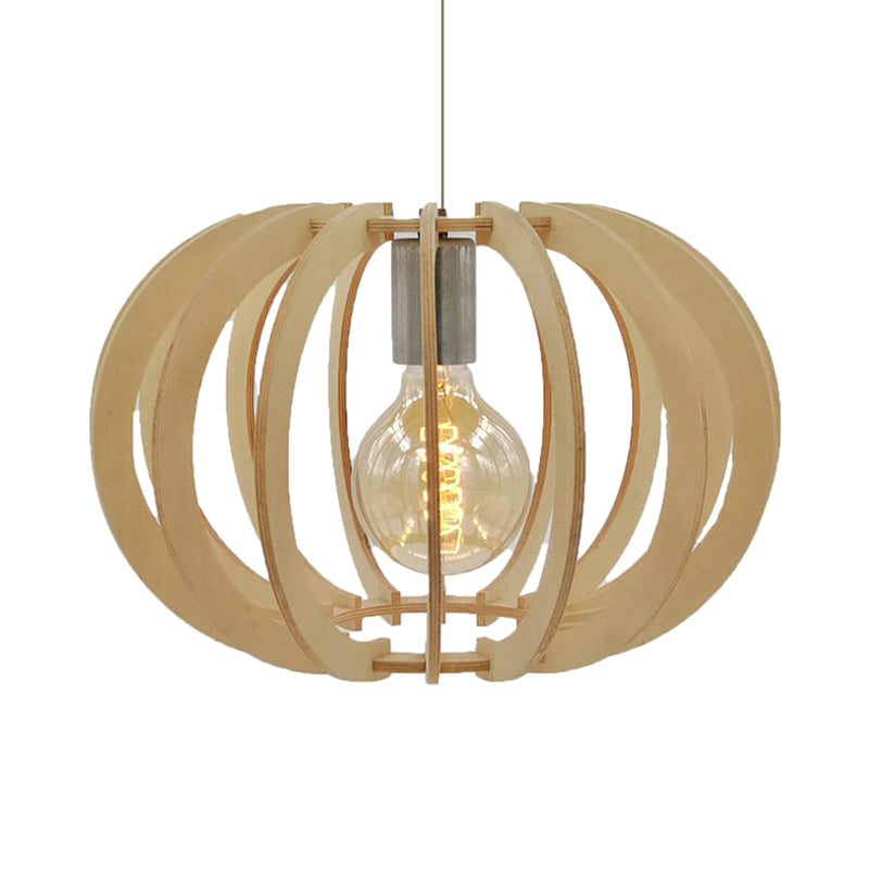 Modern Round Wood Drum Pendant Light for Restaurant - Beige